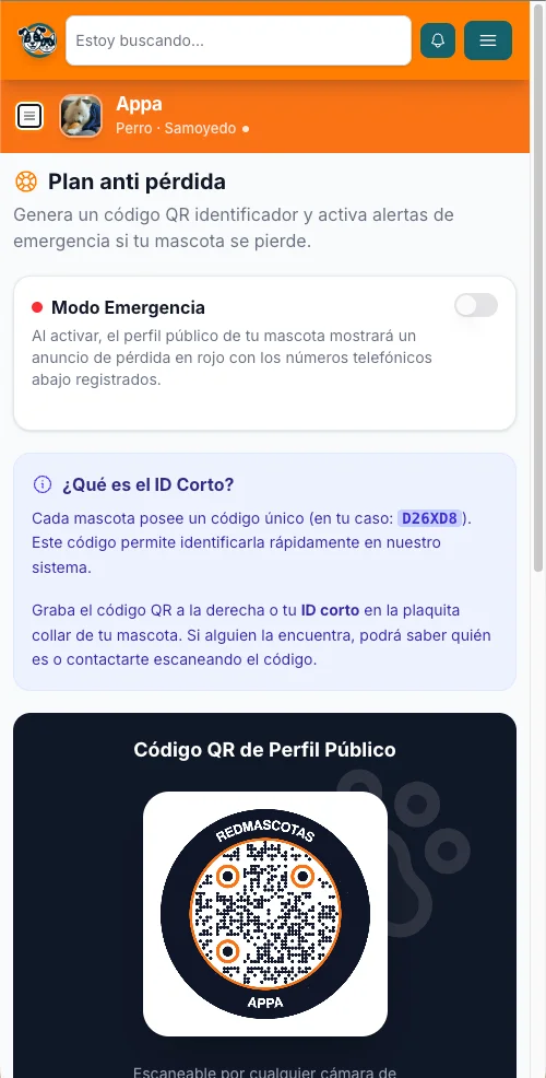 Plan antipérdida de Appa con modo emergencia, código corto y QR del perfil público